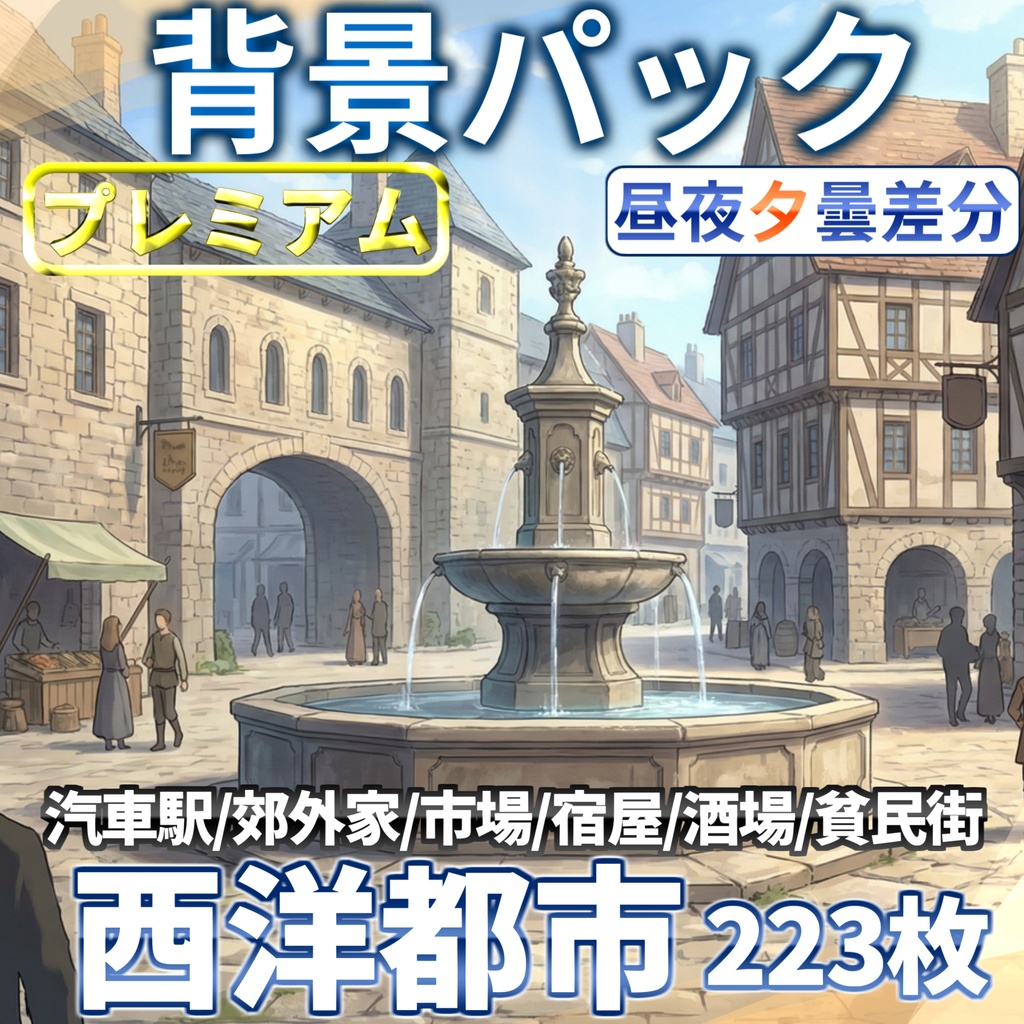 【4/15まで期間限定30%割引！】中世＆現代西欧都市背景パック223枚【昼夜夕曇差分】【TRPG背景素材/CoC/ゲーム素材背景イラスト】