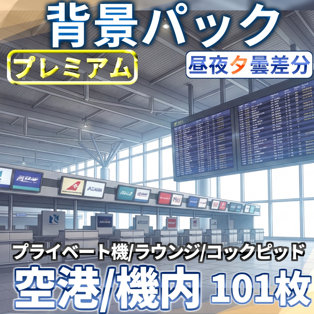 【プレミアム背景】空港・飛行機内背景パック101/24枚【昼夜夕曇差分】【TRPG背景素材/CoC/ゲーム素材背景イラスト】