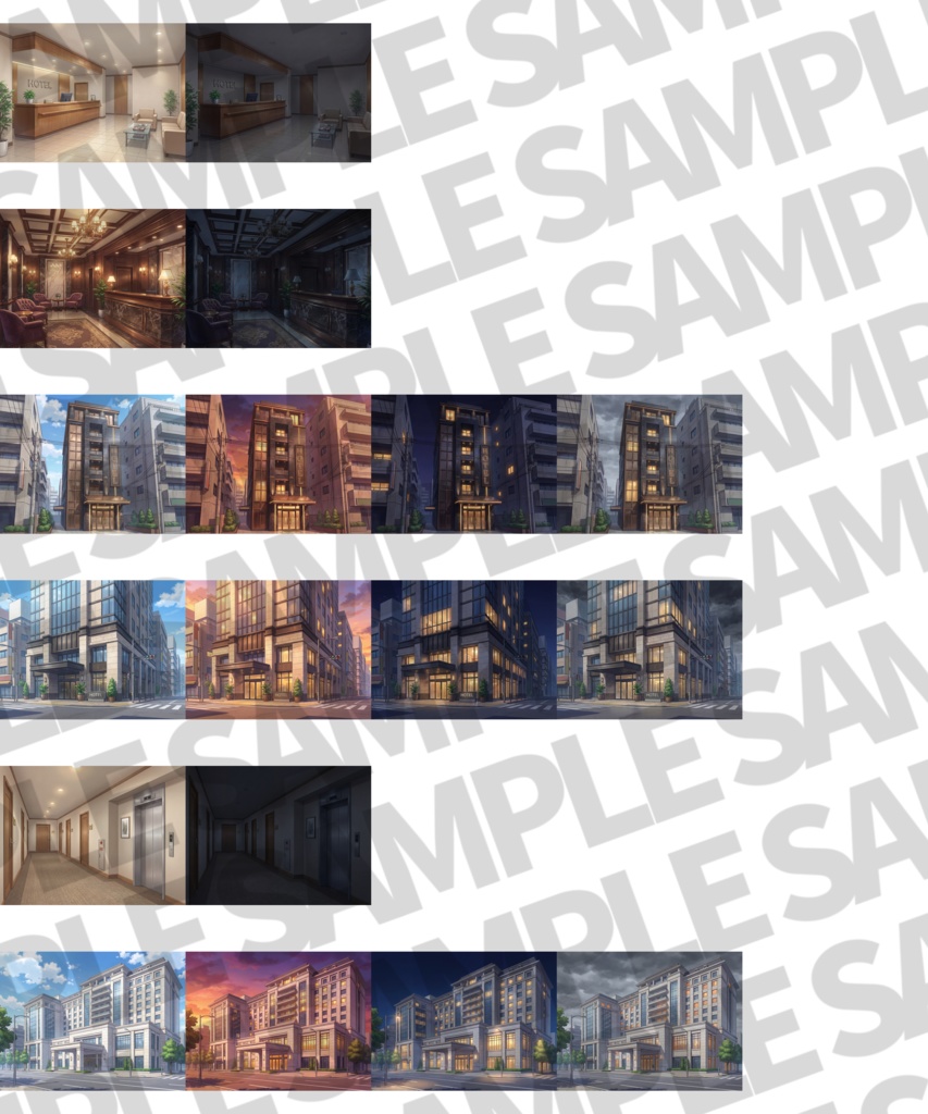 【まとめ割引!】街中3・海・神社寺院・ホテル背景イラストまとめパック5【TRPG・CoC背景素材】