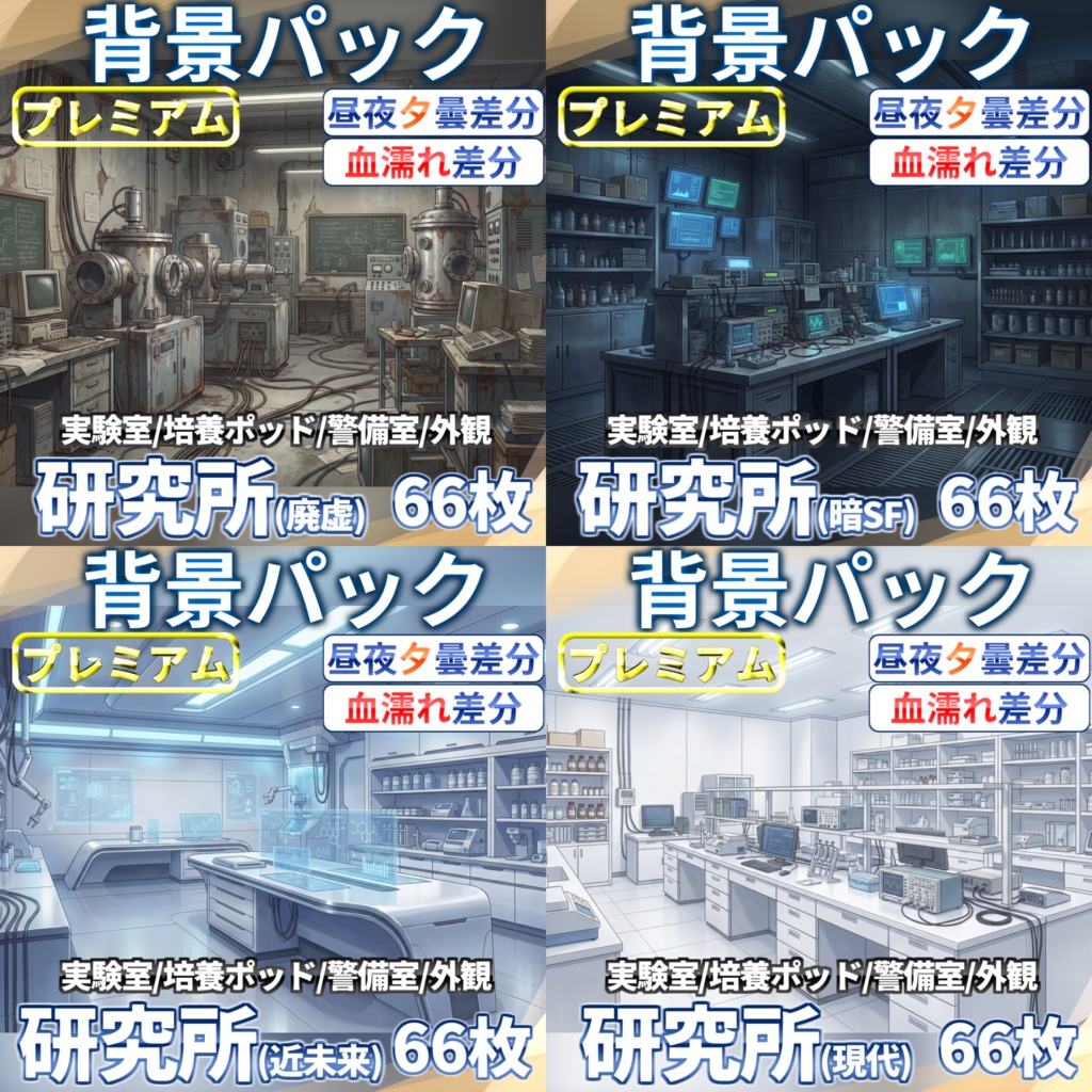 【ウィンターセール!】研究所コンプリート背景パック264枚【昼夜夕曇+血濡れ差分】【TRPG背景素材/CoC/ゲーム素材背景イラスト】