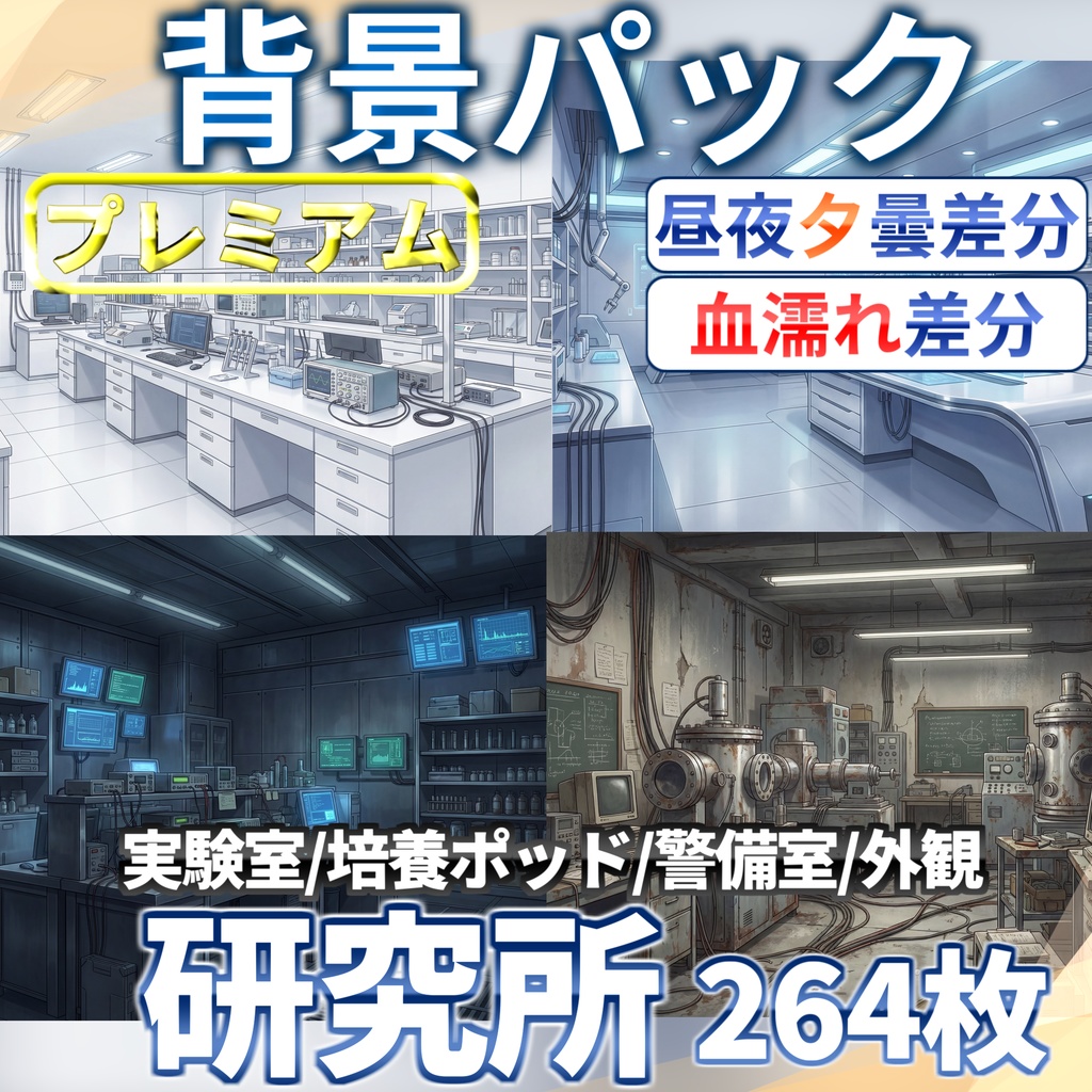 【プレミアム背景】研究所コンプリート背景パック264枚【昼夜夕曇+血濡れ差分】【TRPG背景素材/CoC/ゲーム素材/背景イラスト】