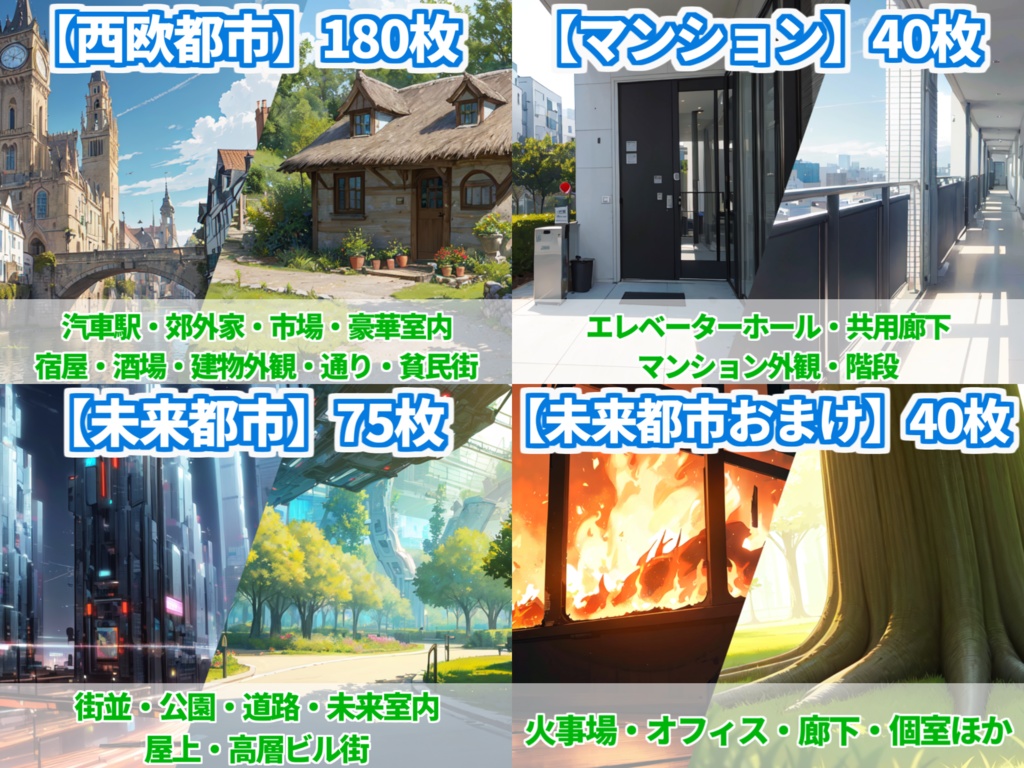 【まとめ割引!】現代&中世西欧都市・未来都市・マンション背景イラストまとめパック6【TRPG・CoC背景素材/335枚】