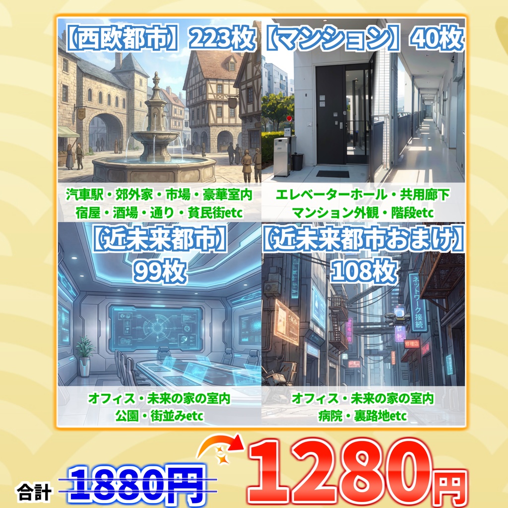 【まとめ割引！】現代＆中世西欧都市・未来都市・マンション背景イラストまとめパック6【TRPG・CoC背景素材/470枚】
