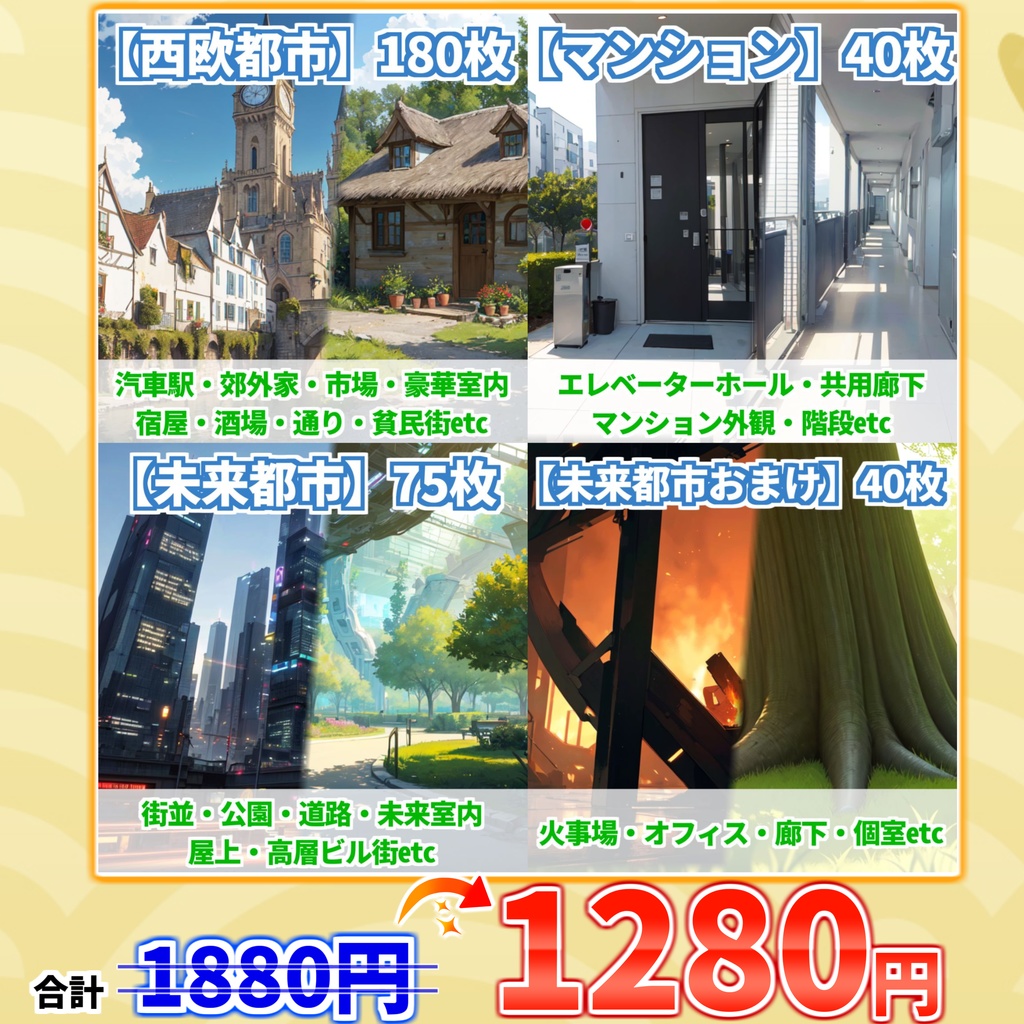【まとめ割引!】現代&中世西欧都市・未来都市・マンション背景イラストまとめパック6【TRPG・CoC背景素材/335枚】