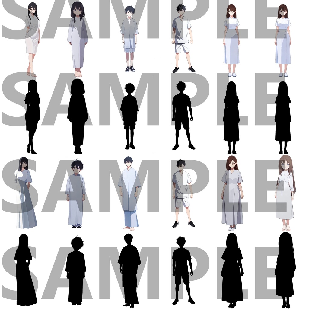 【立ち絵イラスト】白い病衣立ち絵パック60枚【CoC/TRPG/立ち絵素材】