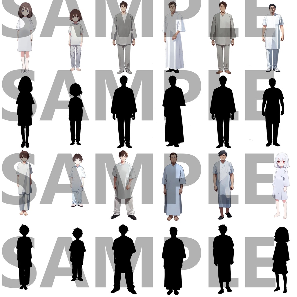 【立ち絵イラスト】白い病衣立ち絵パック60枚【CoC/TRPG/立ち絵素材】