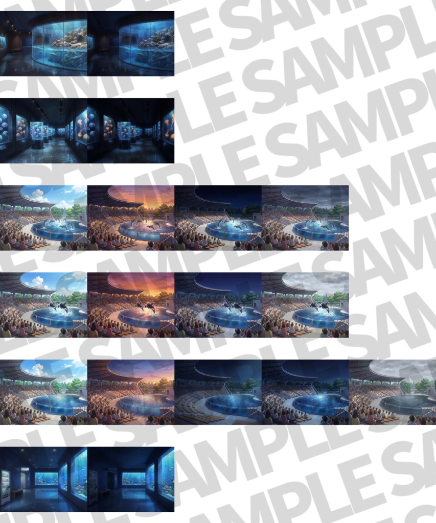 【プレミアム背景】水族館60枚【昼夜夕曇差分】【TRPG背景素材/CoC/ゲーム素材背景イラスト/プレミアム背景】