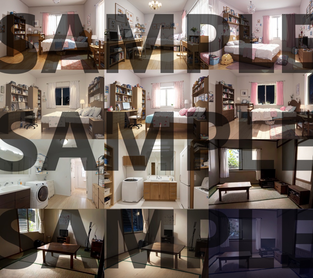 【まとめ割引!】家の中2・住宅地道路・テレビ局・公園背景イラストまとめパック9【TRPG・CoC背景素材/453枚】