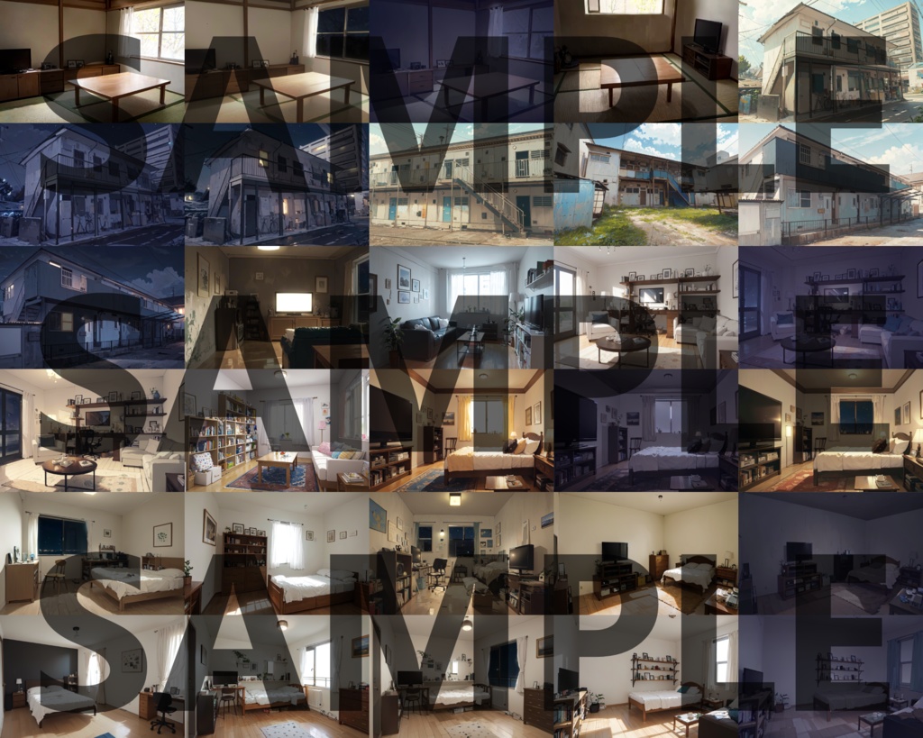 【まとめ割引!】家の中2・住宅地道路・テレビ局・公園背景イラストまとめパック9【TRPG・CoC背景素材/453枚】