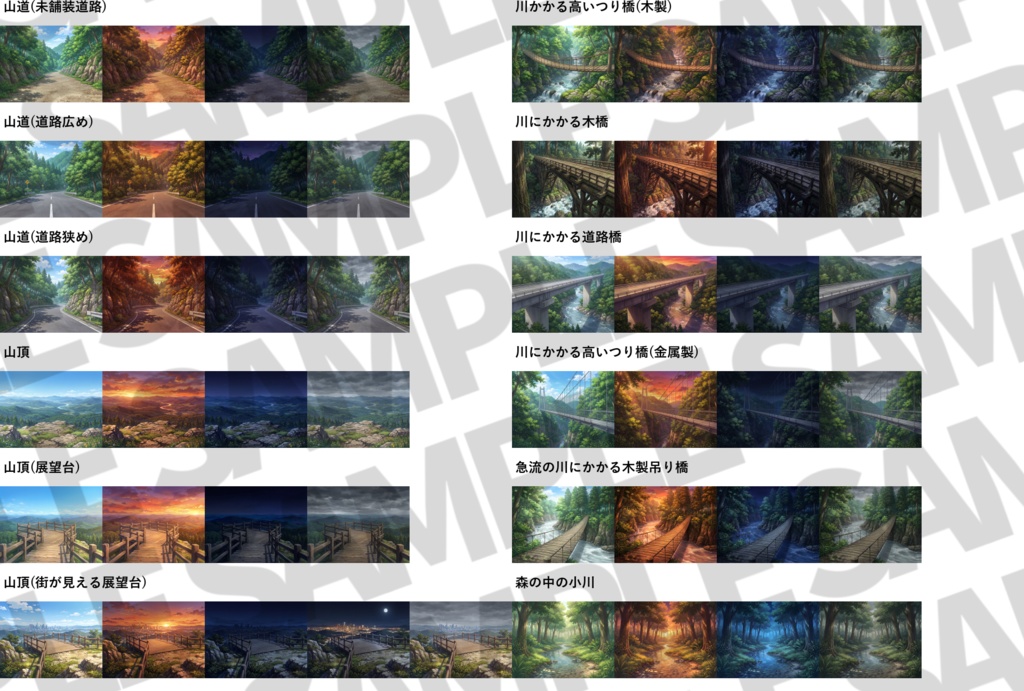 【プレミアム背景】山森川湖+キャンプ場背景パック768枚【季節差分】【昼夜夕曇り差分】【TRPG背景素材/CoC/ゲーム素材背景イラスト】