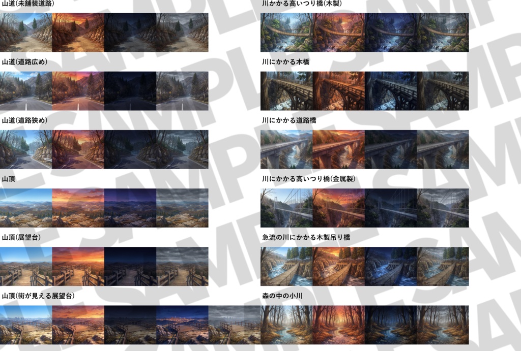 【プレミアム背景】山森川湖+キャンプ場背景パック768枚【季節差分】【昼夜夕曇り差分】【TRPG背景素材/CoC/ゲーム素材背景イラスト】