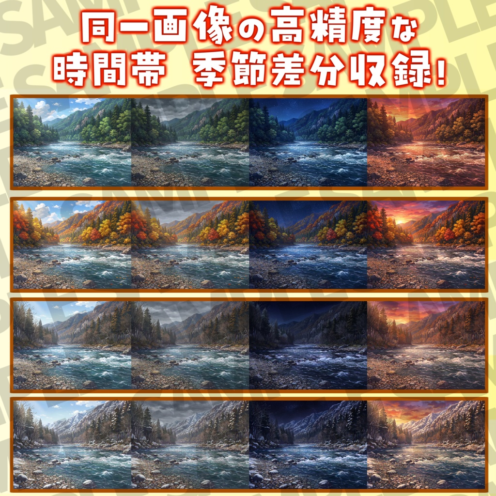 【プレミアム背景】山森川湖+キャンプ場背景パック768枚【季節差分】【昼夜夕曇り差分】【TRPG背景素材/CoC/ゲーム素材背景イラスト】