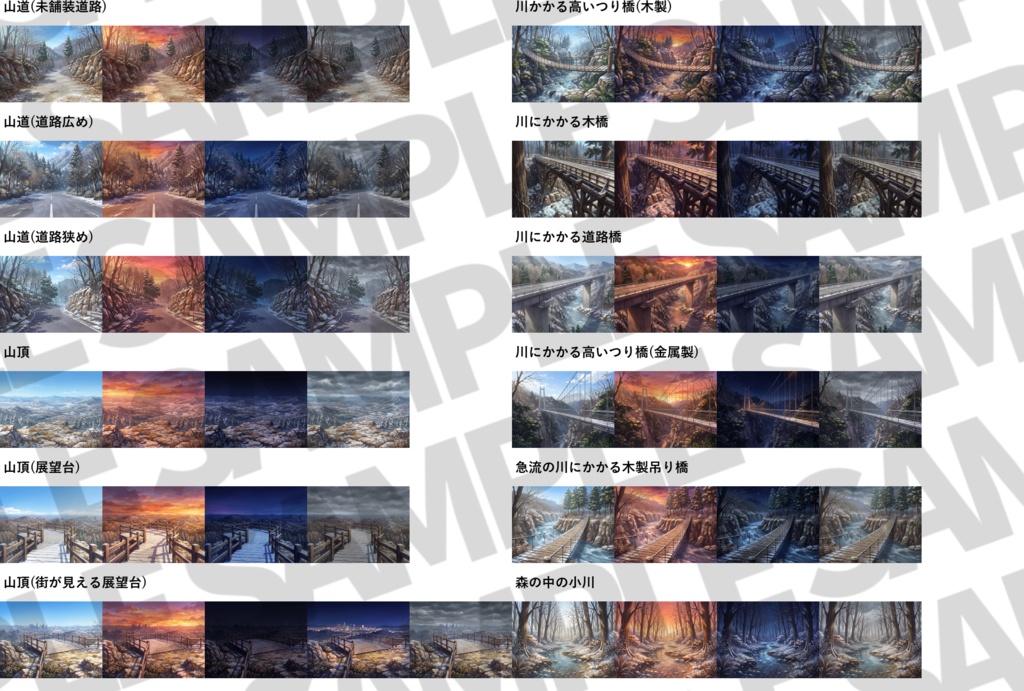 【プレミアム背景】山森川湖+キャンプ場背景パック768枚【季節差分】【昼夜夕曇り差分】【TRPG背景素材/CoC/ゲーム素材背景イラスト】