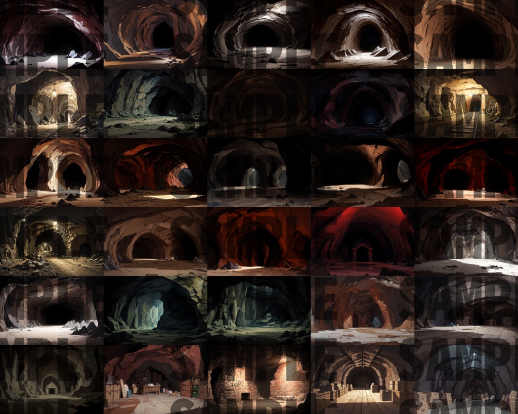 【背景イラスト】ダンジョン・洞窟背景パック60枚【CoC/SW/D&D/TRPG】【昼夜差分】