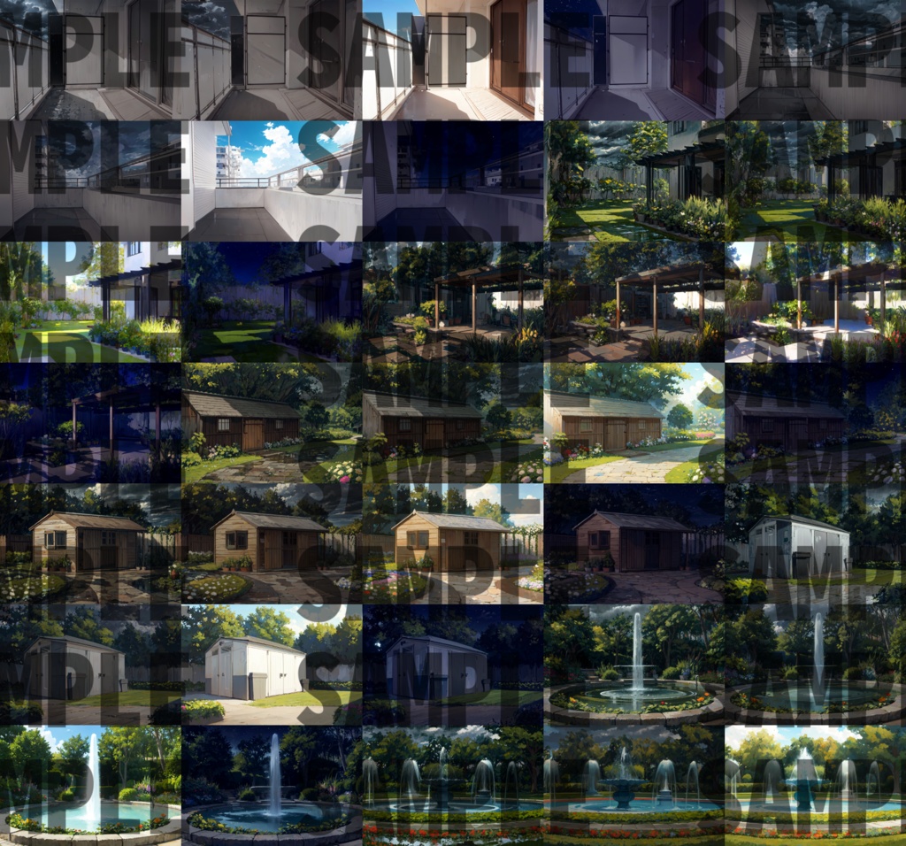 【背景イラスト】庭背景パック100枚/25枚【CoC/TRPG】【昼夜曇雨差分】