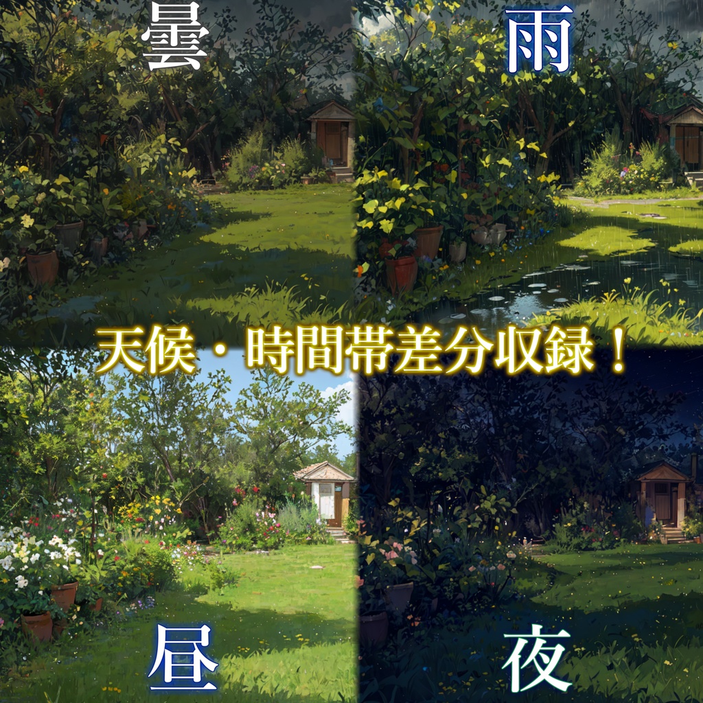 【背景イラスト】庭背景パック100枚/25枚【CoC/TRPG】【昼夜曇雨差分】