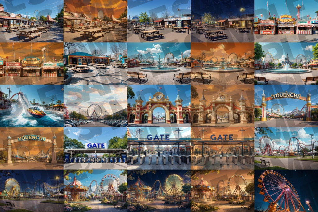 【背景イラスト】遊園地背景パック 90枚/32枚【TRPG背景素材/CoC】【昼夜夕差分】