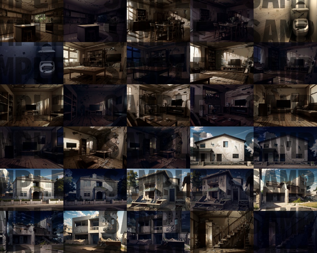 【まとめ割引!】街その5・廃墟(家の中)・ダンジョン/洞窟・サイバーパンク・幻想世界3背景イラストまとめパック11【TRPG・CoC背景素材】