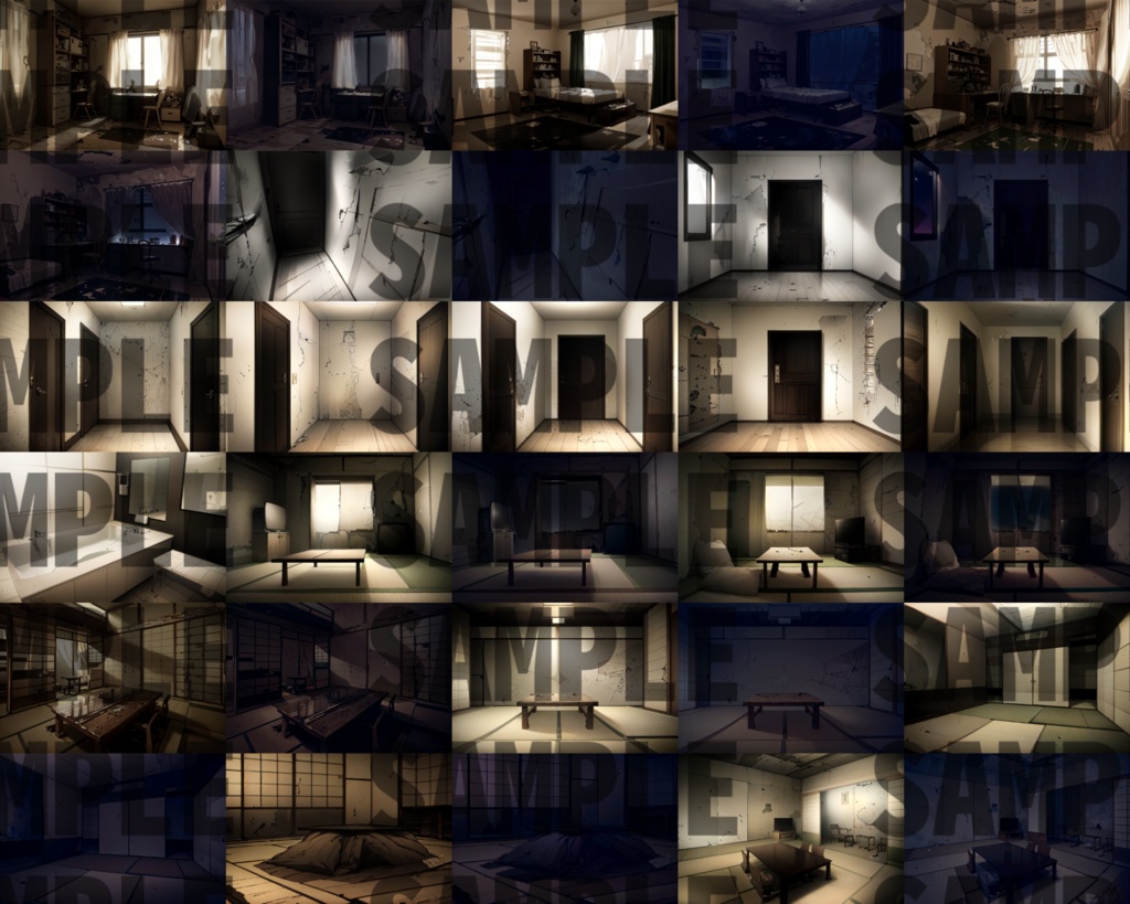 【まとめ割引!】街その5・廃墟(家の中)・ダンジョン/洞窟・サイバーパンク・幻想世界3背景イラストまとめパック11【TRPG・CoC背景素材】