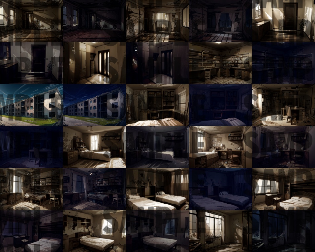 【まとめ割引!】街その5・廃墟(家の中)・ダンジョン/洞窟・サイバーパンク・幻想世界3背景イラストまとめパック11【TRPG・CoC背景素材】