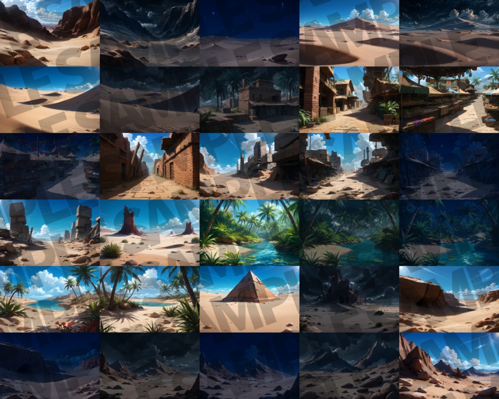 【背景イラスト】砂漠オアシス背景パック115枚+51枚【TRPG背景素材/CoC】【昼夜曇雨差分】背景イラスト