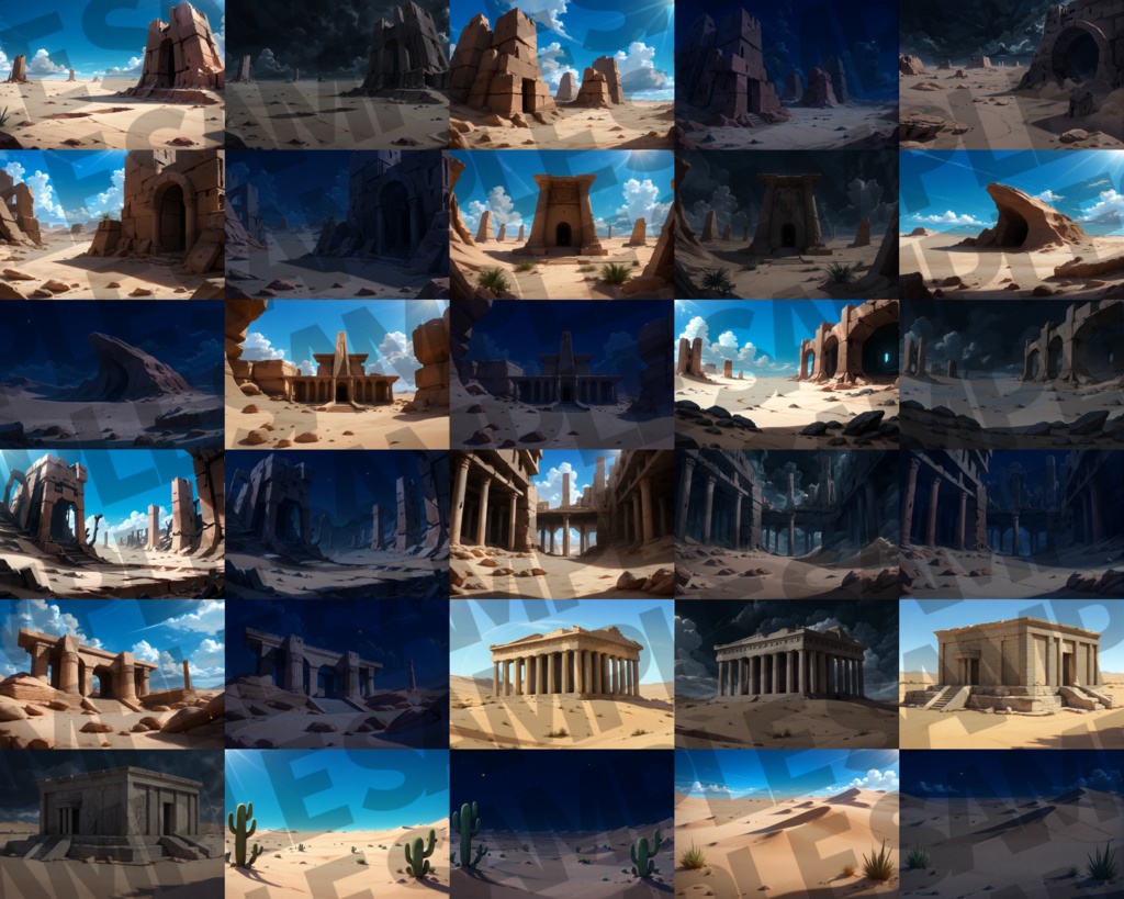 【背景イラスト】砂漠オアシス背景パック115枚+51枚【TRPG背景素材/CoC】【昼夜曇雨差分】背景イラスト