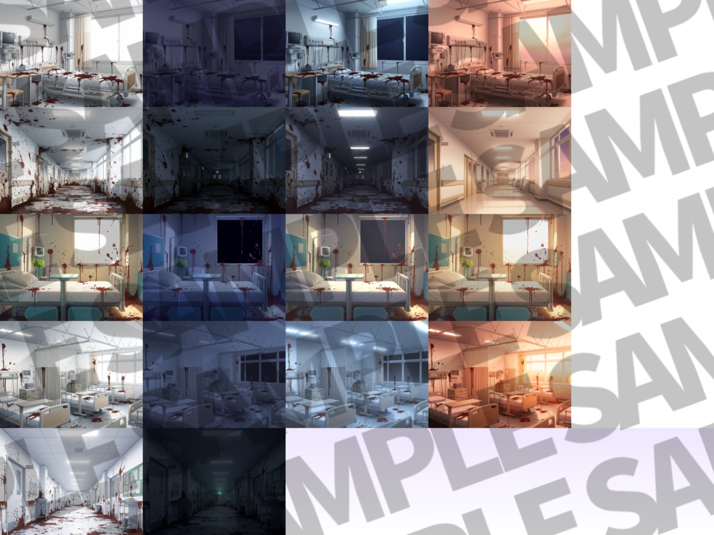 【12/1まで期間限定割引!】病院/血濡れ病院背景パック63/63枚【TRPG背景素材/CoC/ゲーム素材/背景イラスト】【昼夜差分/血濡れ差分】