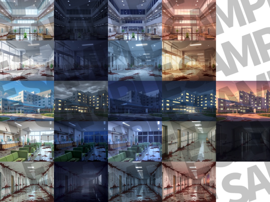 【12/1まで期間限定割引!】病院/血濡れ病院背景パック63/63枚【TRPG背景素材/CoC/ゲーム素材/背景イラスト】【昼夜差分/血濡れ差分】