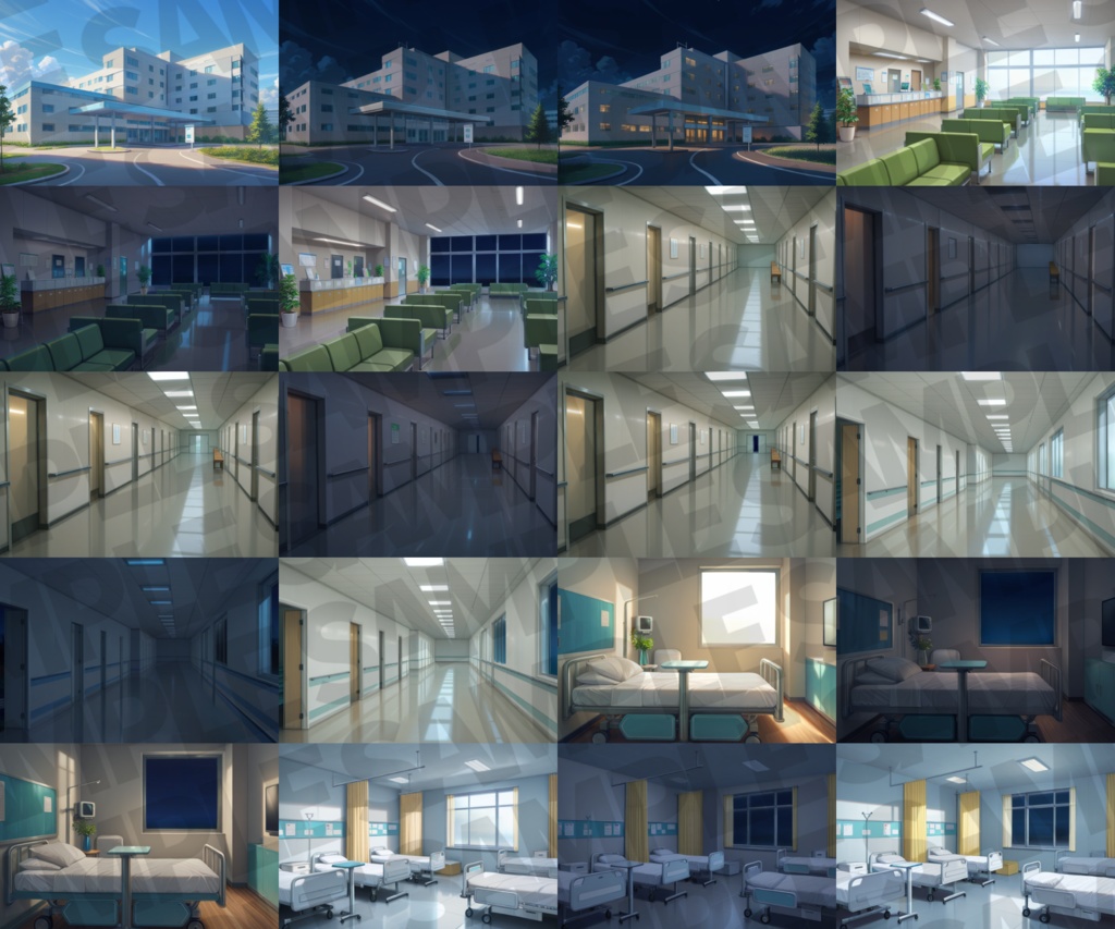 【12/1まで期間限定割引!】病院/血濡れ病院背景パック44/43枚【TRPG背景素材/CoC/ゲーム素材/背景イラスト】【昼夜差分/血濡れ差分】