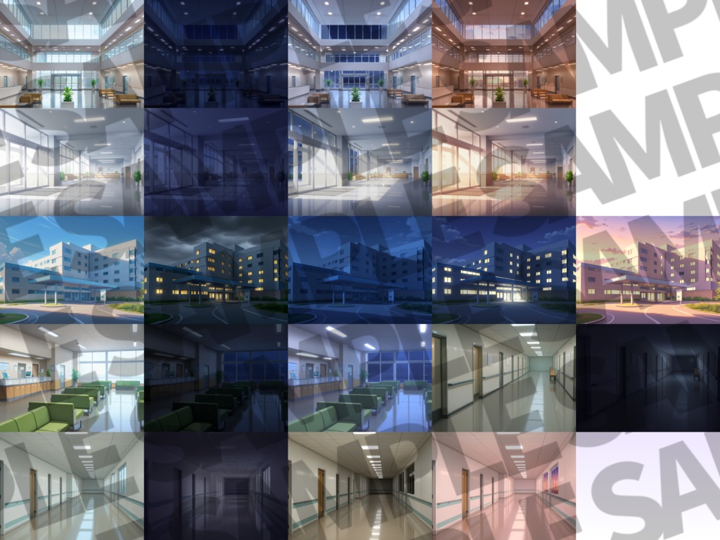 【12/1まで期間限定割引!】病院/血濡れ病院背景パック63/63枚【TRPG背景素材/CoC/ゲーム素材/背景イラスト】【昼夜差分/血濡れ差分】