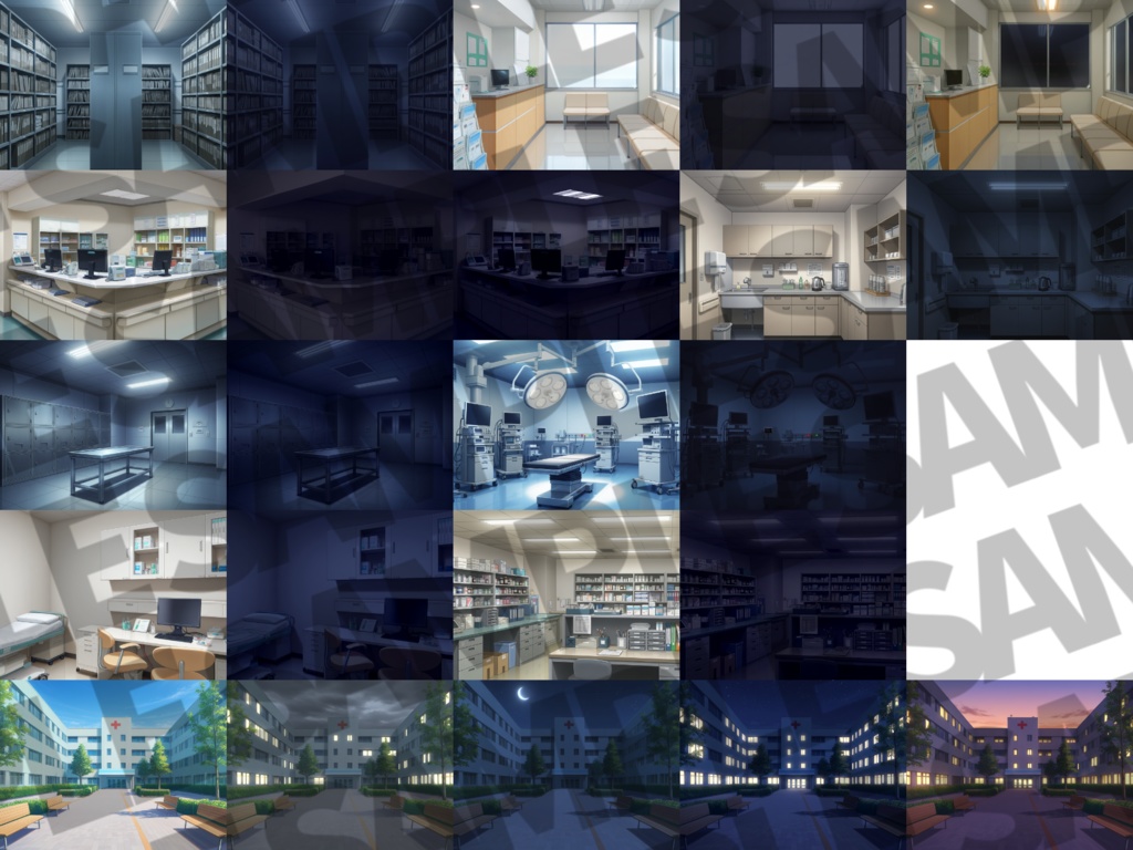 【12/1まで期間限定割引!】病院/血濡れ病院背景パック63/63枚【TRPG背景素材/CoC/ゲーム素材/背景イラスト】【昼夜差分/血濡れ差分】