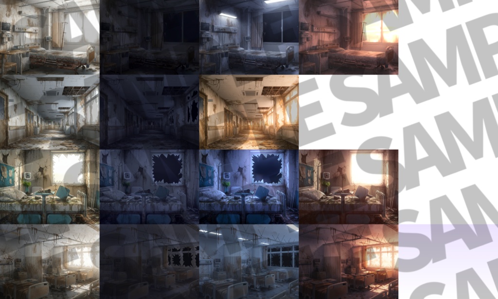 【プレミアム背景】廃病院背景パック57枚【TRPG背景素材/CoC/ゲーム素材背景イラスト】【昼夜差分】