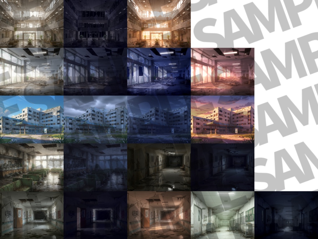 【プレミアム背景】廃病院背景パック57枚【TRPG背景素材/CoC/ゲーム素材背景イラスト】【昼夜差分】