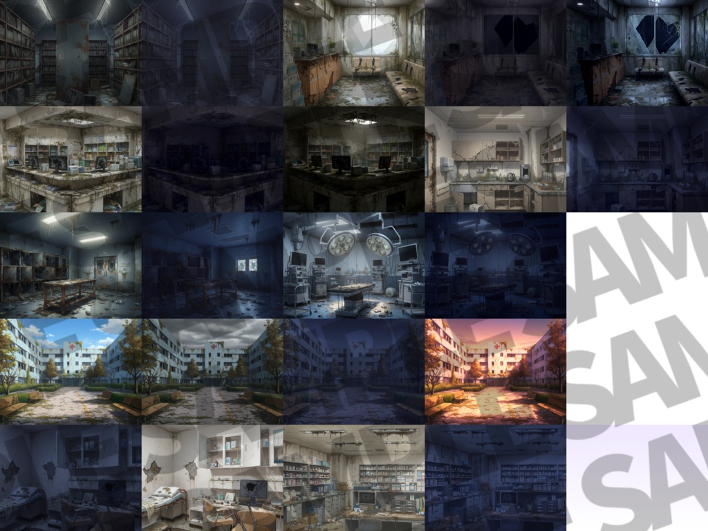 【プレミアム背景】廃病院背景パック57枚【TRPG背景素材/CoC/ゲーム素材背景イラスト】【昼夜差分】