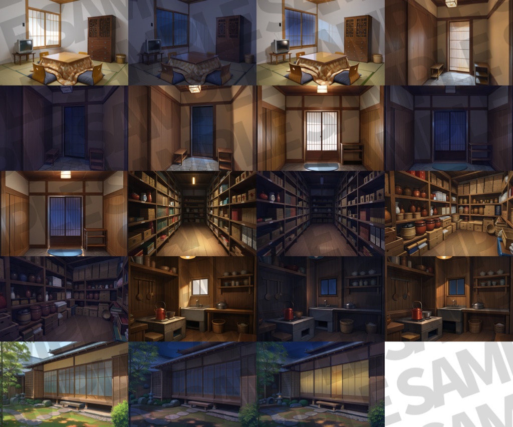 【プレミアム背景】和風家/和室背景パック52枚【TRPG背景素材/CoC/ゲーム素材背景イラスト】【昼夜照明夜差分】