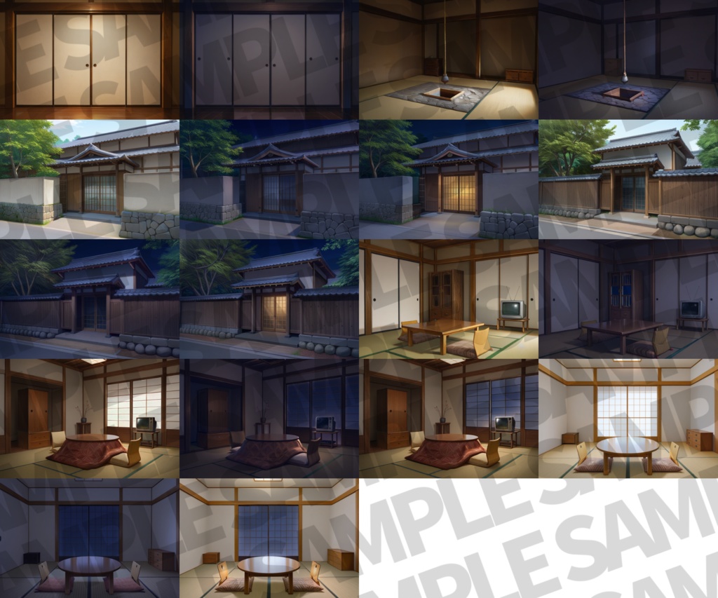 【プレミアム背景】和風家/和室背景パック52枚【TRPG背景素材/CoC/ゲーム素材背景イラスト】【昼夜照明夜差分】