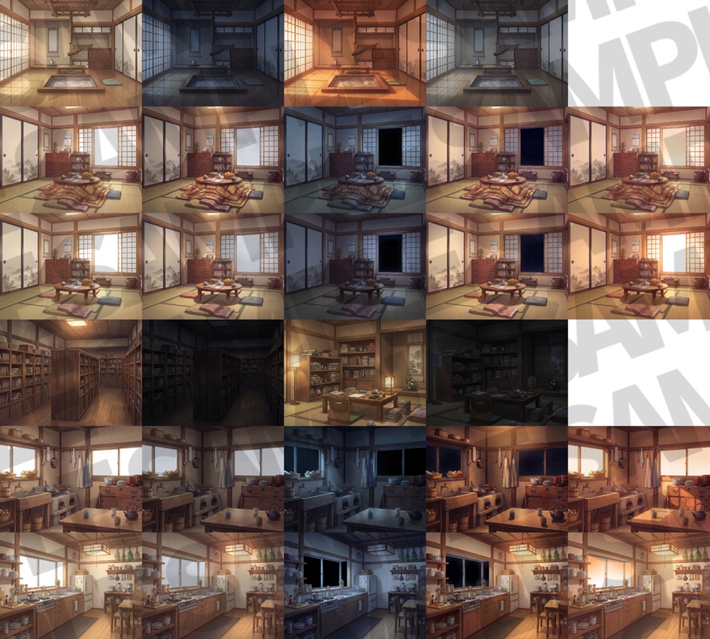 【ブラックフライデーセール!】和風家/和室背景パック106/24枚【TRPG背景素材/CoC/ゲーム素材背景イラスト】【昼夜夕+曇差分】【こたつ差分】