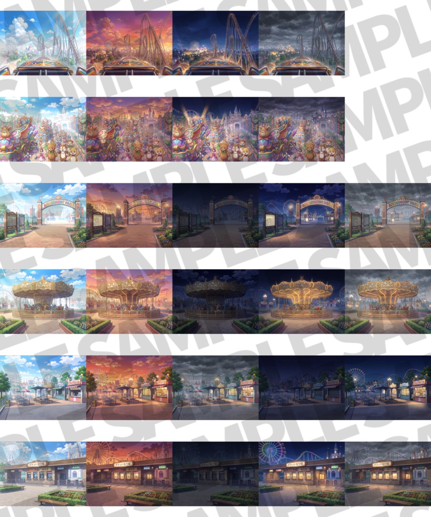 【まとめ割引!】白い部屋・黒い部屋・ネカフェ・遊園地背景イラストまとめパック12【TRPG・CoC背景素材/背景イラスト】