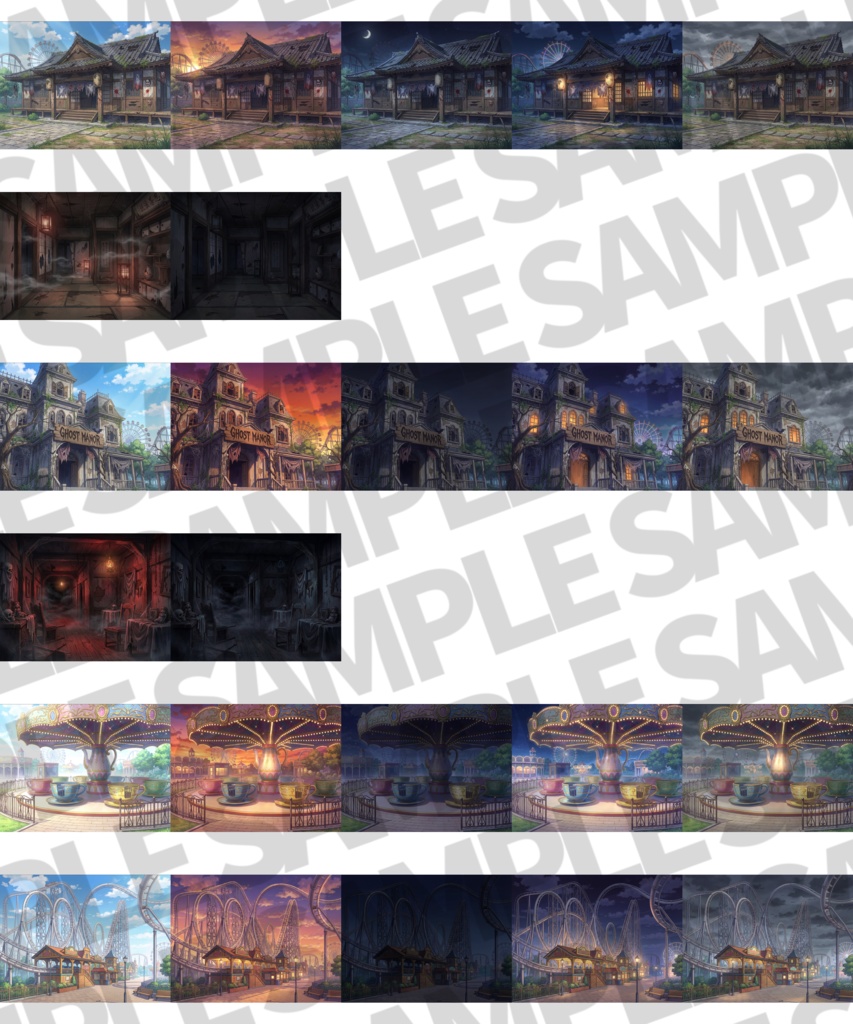 【まとめ割引!】白い部屋・黒い部屋・ネカフェ・遊園地背景イラストまとめパック12【TRPG・CoC背景素材/背景イラスト】