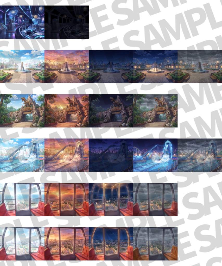 【まとめ割引!】白い部屋・黒い部屋・ネカフェ・遊園地背景イラストまとめパック12【TRPG・CoC背景素材/背景イラスト】