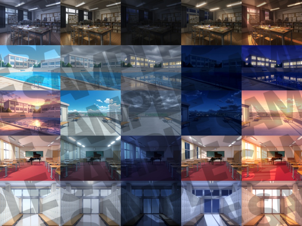 【プレミアム背景】学校背景パック106/25枚【TRPG背景素材/CoC/ゲーム素材背景イラスト】【昼夕夜+曇差分】