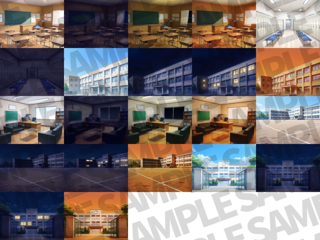 【プレミアム背景】学校背景パック80/23枚【TRPG背景素材/CoC/ゲーム素材背景イラスト】【昼夕夜差分】