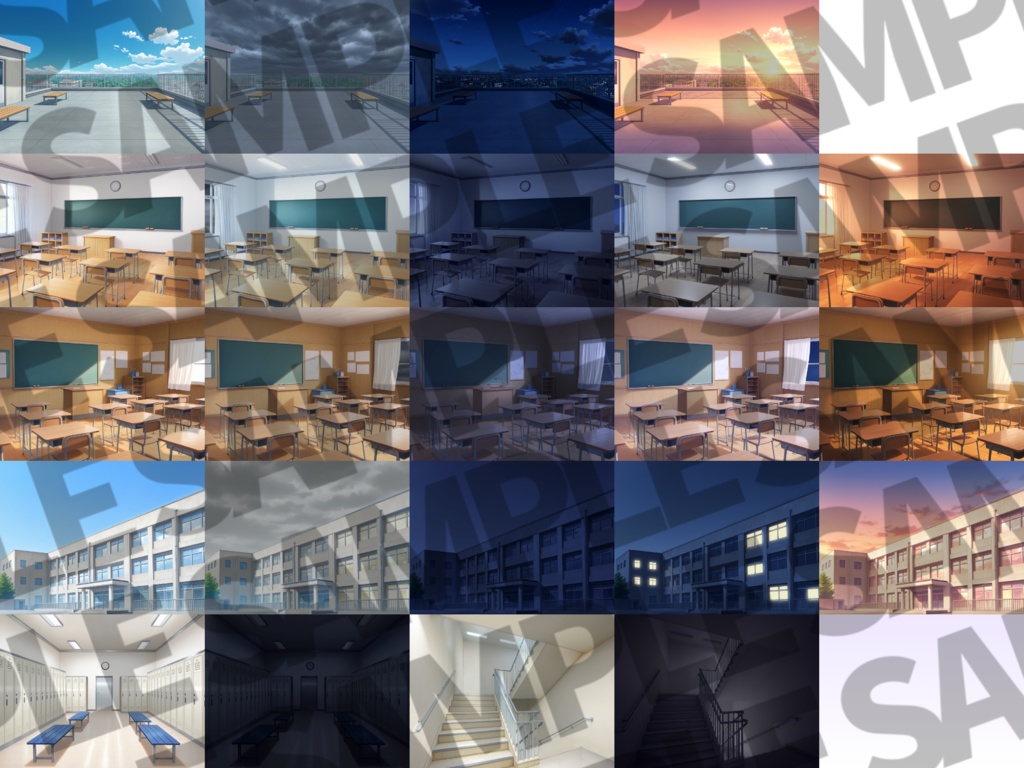 【プレミアム背景】学校背景パック106/25枚【TRPG背景素材/CoC/ゲーム素材背景イラスト】【昼夕夜+曇差分】