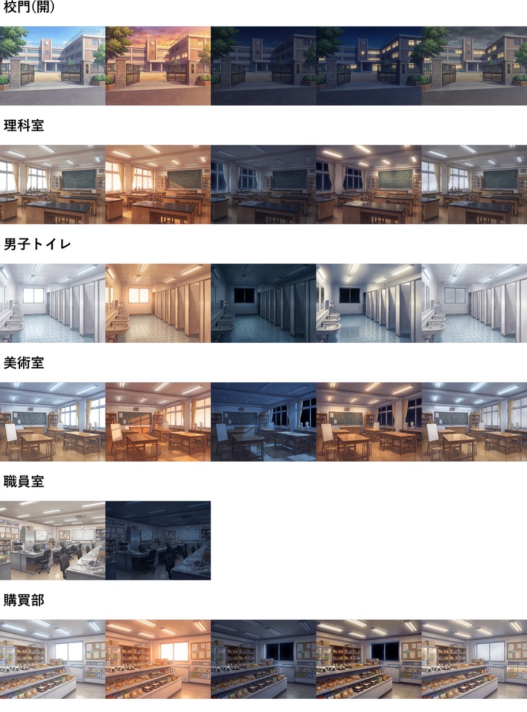 【プレミアム背景】学校背景パック106/25枚【昼夕夜+曇差分】【TRPG背景素材/CoC/ゲーム素材背景イラスト】