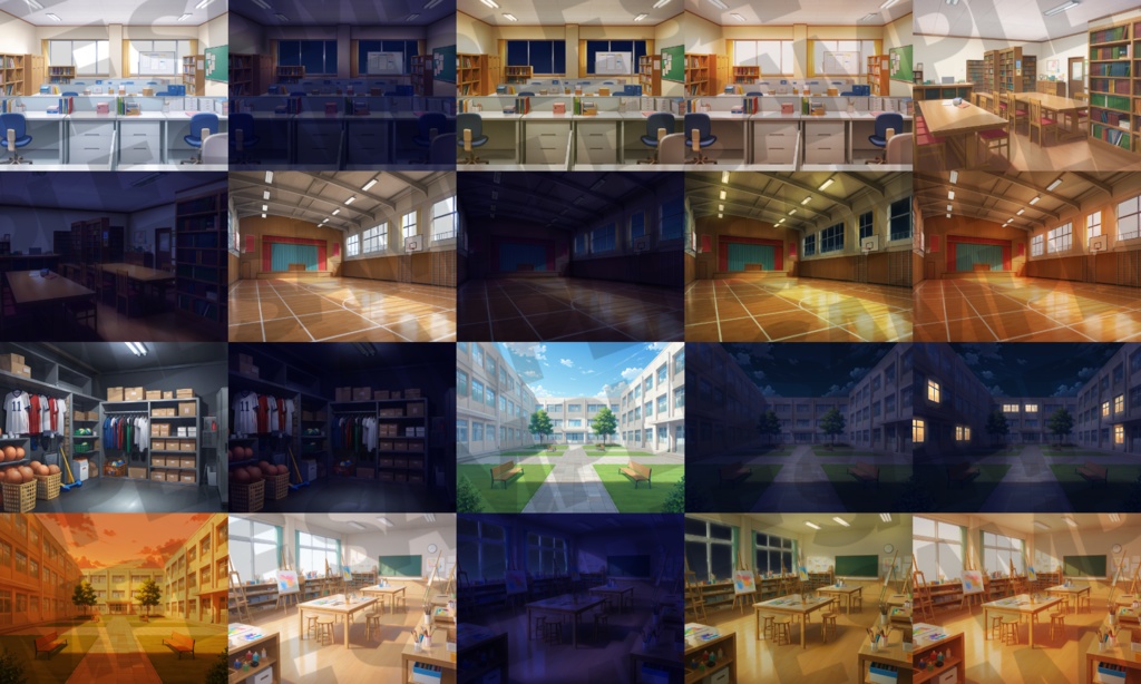【プレミアム背景】学校背景パック80/23枚【TRPG背景素材/CoC/ゲーム素材背景イラスト】【昼夕夜差分】