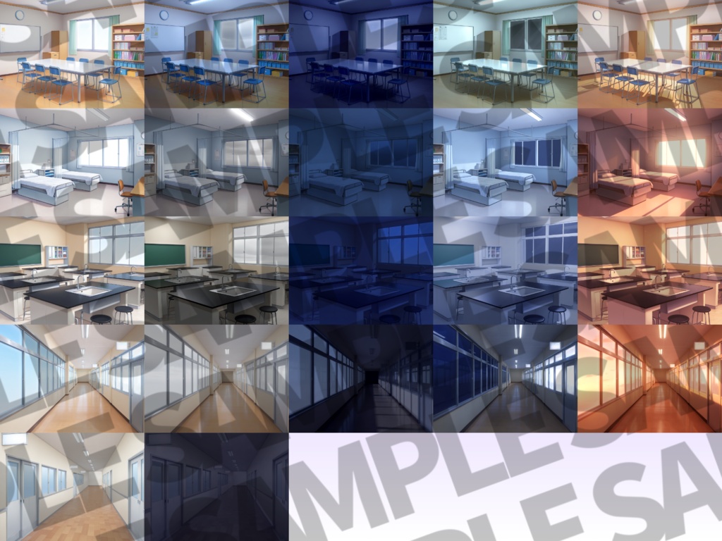 【プレミアム背景】学校背景パック106/25枚【TRPG背景素材/CoC/ゲーム素材背景イラスト】【昼夕夜+曇差分】