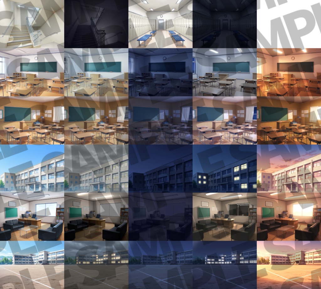 【プレミアム背景】学校背景パック106/25枚【TRPG背景素材/CoC/ゲーム素材背景イラスト】【昼夕夜+曇差分】