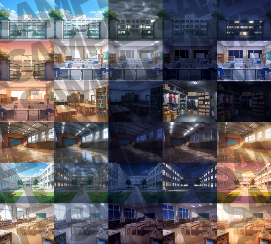 【プレミアム背景】学校背景パック106/25枚【TRPG背景素材/CoC/ゲーム素材背景イラスト】【昼夕夜+曇差分】