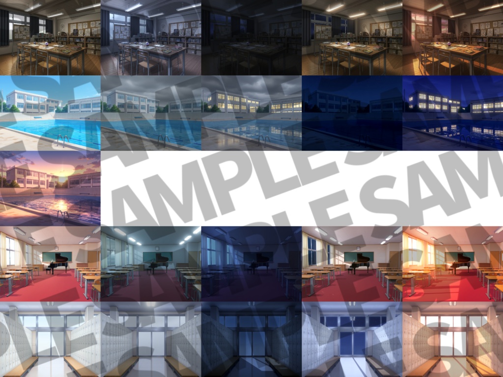 【プレミアム背景】学校背景パック106/25枚【TRPG背景素材/CoC/ゲーム素材背景イラスト】【昼夕夜+曇差分】