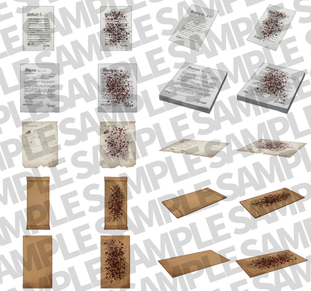 【12/1まで期間限定割引!】紙・封筒イラスト【血・角度差分/透過イラスト素材】【TRPG/CoC/ゲーム素材】